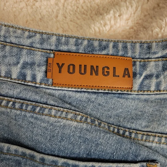 YoungLA Light Blue Distressed Wide Leg Jeans - Picture 2 of 4